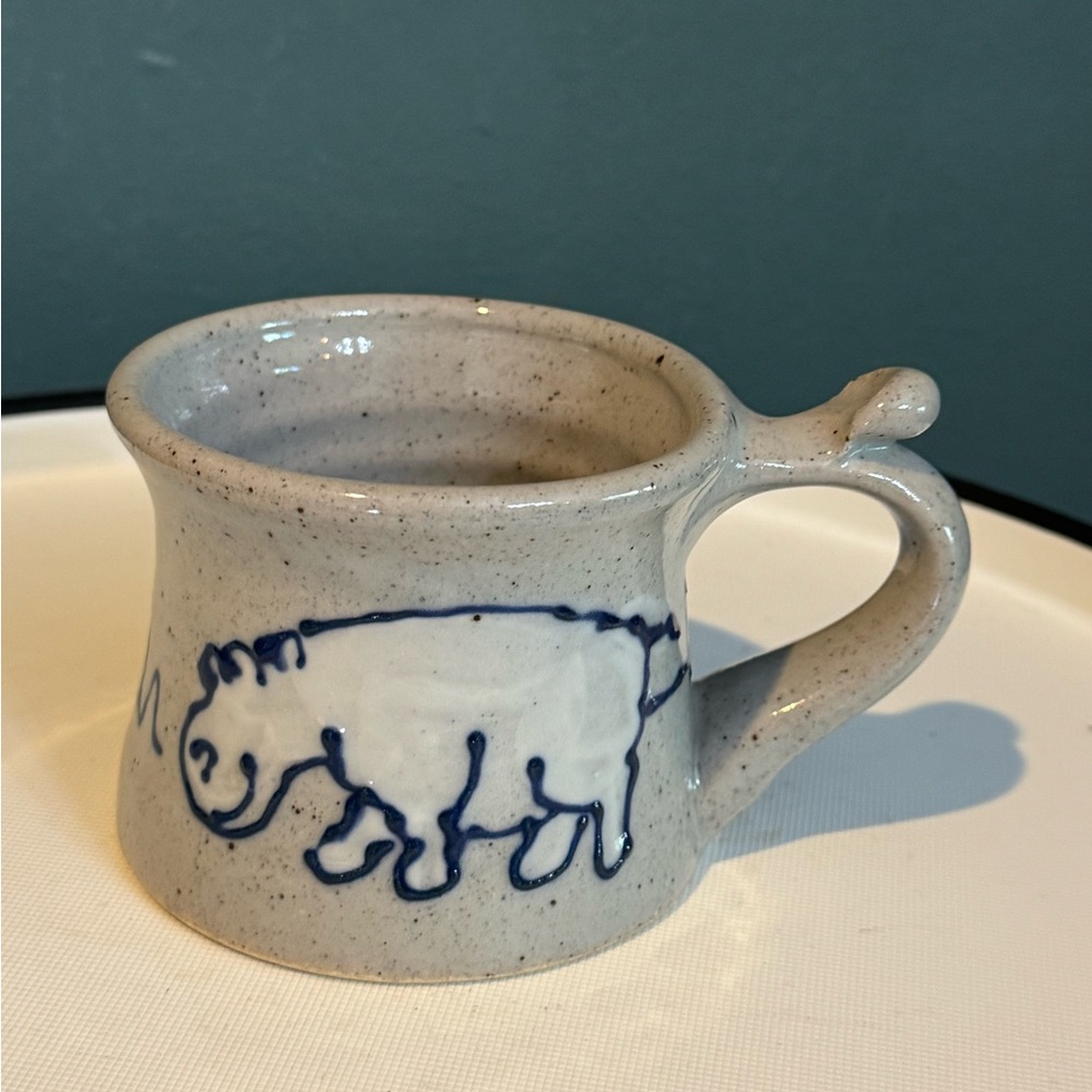 Hippopotamus Studio Pottery Mug With 3D Hippo Inside - Speckled Blue, Stamped JM